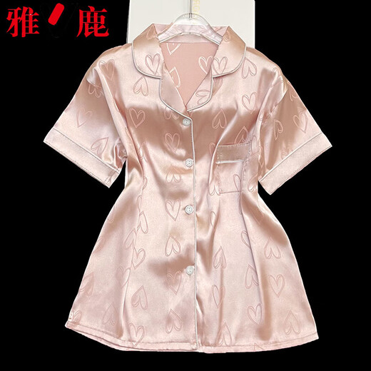 Yalu Bingsi Pajamas for women in summer love printing set thin sweet girl short-sleeved trousers ice silk home clothes feel-YFY-9906 [short-sleeved shorts] L [recommended 100-120 Jin [Jin equals 0.5 kg]]