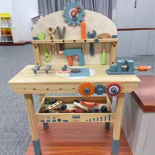 过家家玩具木制维修工具台儿童动手脑能力锻炼培养早教模仿 YLB 2号黄色大工具台+配件 工厂