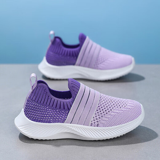Summer children's mesh shoes breathable hollow single net men's and girls' sports shoes for spring and autumn medium and large children's running shoes for foot cover 677 purple [single net hollow summer style] 32 [inner length 20.6cm]