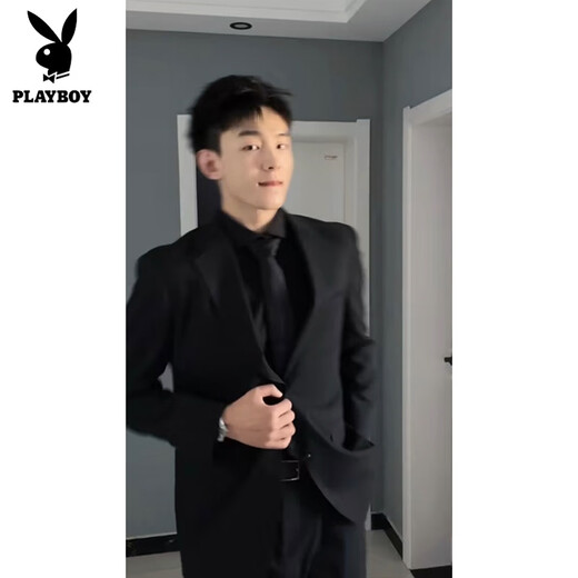 
Playboy men's black shoulder pad suit jacket men's spring and autumn style handsome outfit casual suit youth jacket black [shoulder pad] XL
