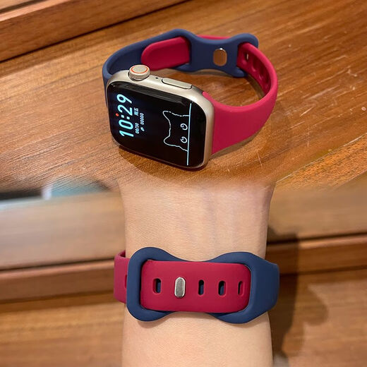 La correa de silicona de la cintura pequeña es adecuada para iWatch Apple S10/S9Ultra/8/723/5 Cadena contrastante SE/46 mm [Color de té de leche Azul empalado Gray] No hay reloj es adecuado para 38/40/41 mm