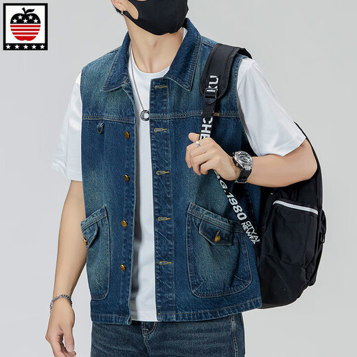 Aemape Apple Light Color 2025 Nouveau ventre denim Hommes en liberté de grande taille rétro Clip de cheval sans manches