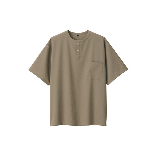 无印良品（MUJI）男式 易干 亨利领 短袖T恤男士打底衫夏季上衣男款男装AC20GA5S 浅灰棕色 XL (180/104A)