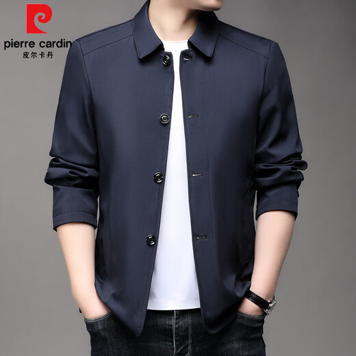 
Pierre cardin dad casual jacket spring and autumn middle-aged men's autumn lapel button top middle-aged men's jacket Navy blue NJ A1048 model M 170-