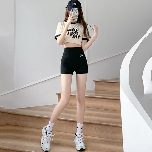 妙奕嘉鲨鱼裤女瑜伽裤短裤外穿打底裤薄款安全裤防走光收腹裤紧身芭比裤 修身提臀三分芭比鲨鱼裤【黑色】 均码 【建议100-140斤以内】