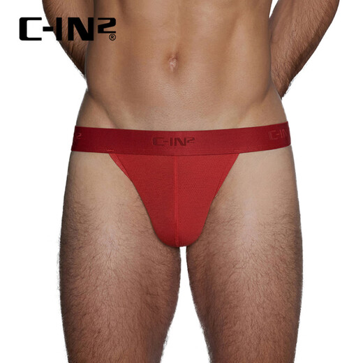 C-IN2 summer new men's thong small mesh breathable buttocks sexy U-convex low-waisted single thong 4602PB 607 Roco red - 1 pair M suitable for 2'4-2'5 waist (31-33 size)