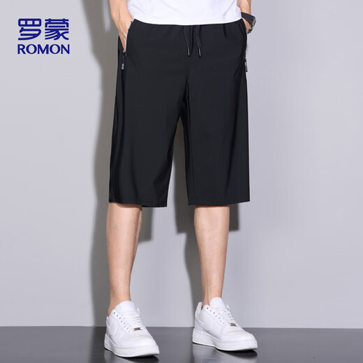 
ROMON (ROMON) sports shorts men's summer breathable thin loose casual running beach pants cropped pants ZH9877 black XL