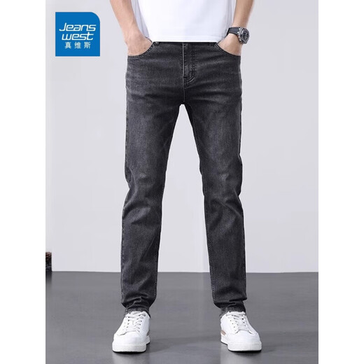真维斯（Jeanswest）牛仔裤男秋冬季新款直筒宽松休闲长裤男弹力高端百搭阔腿裤子男 黑灰 1213 38 (2尺9)