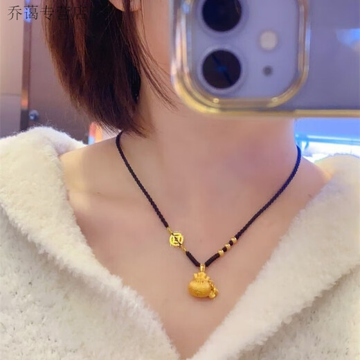Chuji old phoenix gold gold gold bag 999 pure silver ancient method blessing bag pendant women's coin blessing brand necklace new transfer braided version