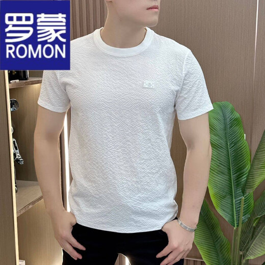 罗蒙（ROMON）2025新款夏季冰丝t恤短袖男高端潮流休闲半袖凉感高品质百搭体恤 1105白色 轻奢质感 M 90-105斤