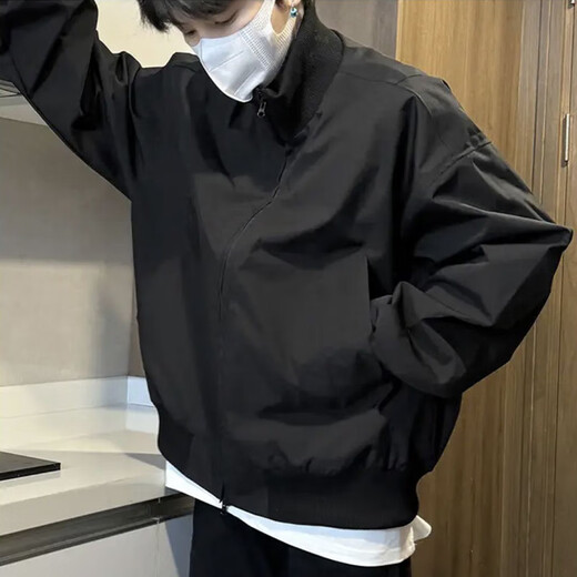 鲁雅尔美式bomber潮牌夹克男春秋季宽松痞帅工装棒球服潮流运动百搭外套 黑色 XL 【建议120-140斤】