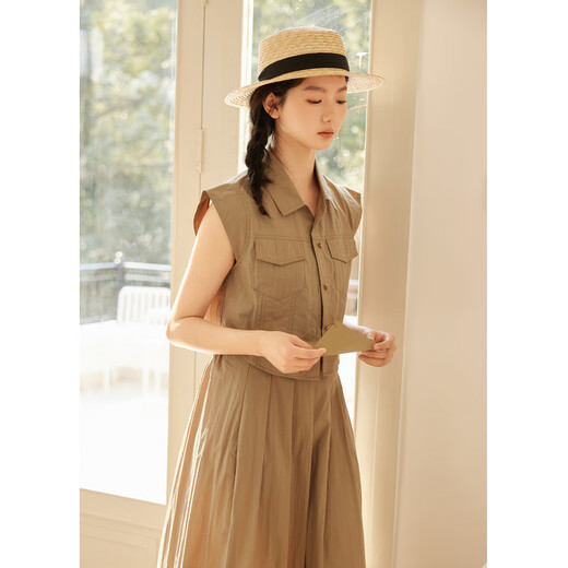 Zihan (ZIHAN) Zihan workwear style lapel sleeveless vest high waist pleated skirt two-piece suit for women 2025 summer new style marble green XL