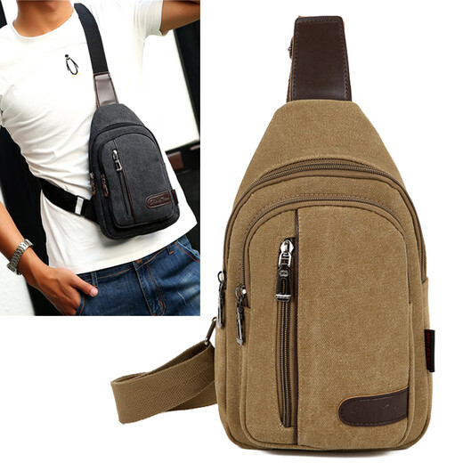 Cool Kangaroo KQ Bag 2025 Новая мужская сумка для грудной клетки Canvas Bag Сумка мужская сумка для плеча на плечо корейская маленькая рюкзак повседневная сумка для талии коричневая оксфордская ткань (с отверстием для наушников) 9903