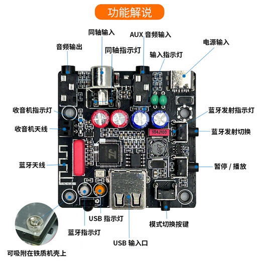 Verlustloses Audiofieber HiFi Bluetooth 5.4 Audioempfänger Modul U DISK Decoding Player Audioverstärker FM Radio Bluetooth -Modul + Fernbedienung + eine Minute Audiokabel