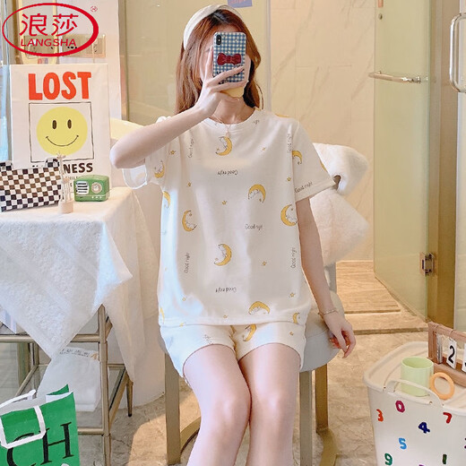 
LangSha ins pajamas women summer set cartoon cute cotton thin shorts shorts for outdoor wear home clothes pajamas summer 1049# carrot rabbit XL