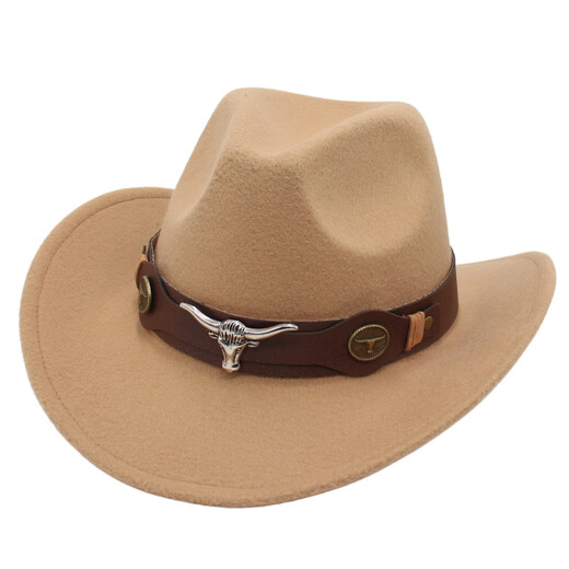 Jiangzi Guoluo Tibetan Top Hat Western Cowboy Hat Cowhead Accessors FIENTO HATO NACIONAL HOMBRA Men y mujeres Brown (vaca denominación marrón) M Adulto (56-58 cm)