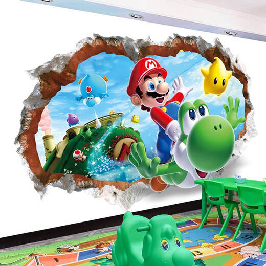 Clcey Cartoon gebrochene Wand Wandmale ganze dekorative Kinder Schlafzimmer Wand Verschönerung Kindergarten Hintergrund Hintergrund Wandaufkleber Selbstklebende Wandaufkleber QT-3894 Super große drei Stücke Spleißen
