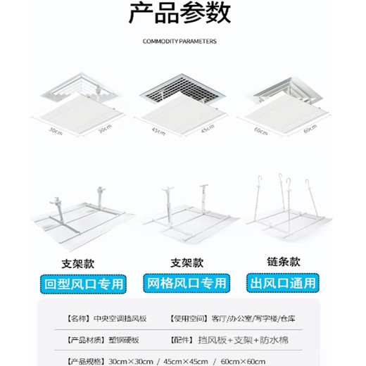 Suitable for Midea's square ceiling-mounted central air-conditioning outlet windshield, windshield plate, air duct machine, anti-direct blow guide, four-sided air outlet of the ceiling machine, length 60*width 20CM single piece