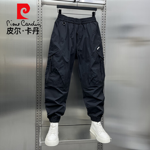 皮尔卡丹潮牌工装裤男炸街夏季薄款宽松裤子秋季束脚裤潮流美式痞帅九分裤 军绿色 XL 体重  135-150斤