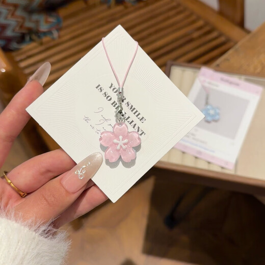 Romantic Jelly Sakura Mobile Chain Cute Girl Heart Gentle Translucent Flower Pendant Couple Best Friends School Bag Accessories 1 [Pink] + 1 [Blue]