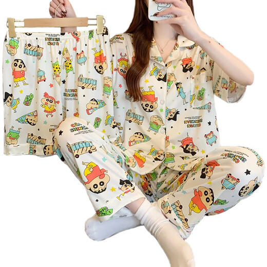 Ziweiqi niedliche Buntstift Shin-Shiba-Pyjamas Frauen dreiköpfige Spring-Strickjacken kurzärmelige Hose Kleidungsanzug Großhandel 14124 170 m Vorschläge 80-95