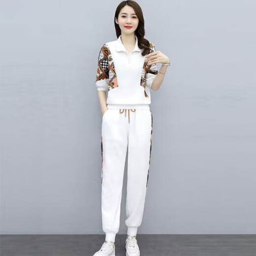 荣西图（RONGXITU）时尚套装裤女夏季2025新款宽松减龄洋气运动休闲束脚裤两件套#686 黑色 M