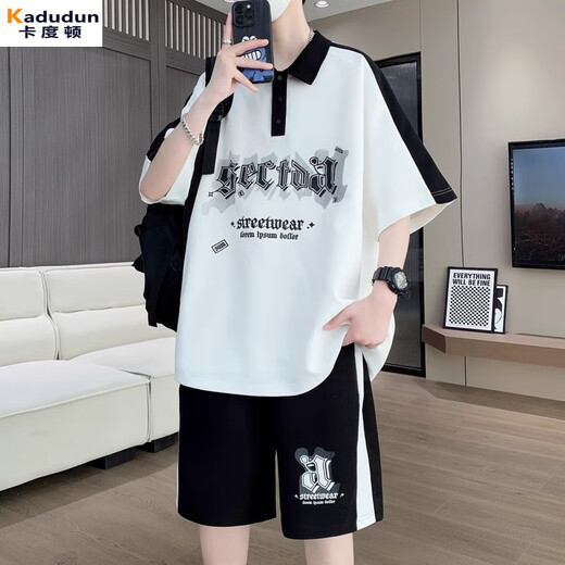 T-shirt à manches courtes Kaduton T-shirt Boy Summer 12-15 ans Junior High School Students Polo Shirt 13 Beau Big Children's Suit NZJ-6629 White (manches courtes + shorts) M 75 à 105 Jin [Jin est égal à 0,5 kg]