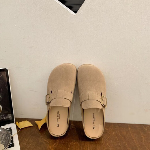 Flat untere Halbschneider für Frauen, die 2025 neue Frühling ein-Fuß-Birken-Schuhe faul schwangere Frauen einzelne Schuhe Khaki 38
