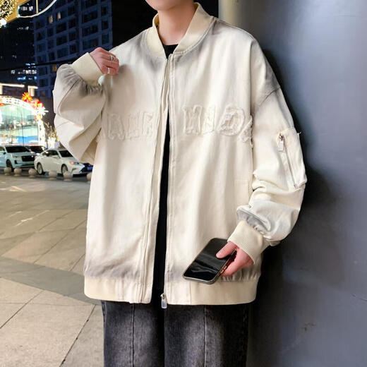 
GTYUWVG2025 American high street tie-dye handsome baseball uniform men's denim jacket Spring new couple trendy jacket 695 beige 4XL 180-200Jin [Jin equals 0.5 kg] can be worn