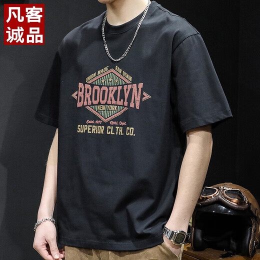 Vancl Camiseta de manga corta Vancl para hombres en verano NUEVA Marca de moda estadounidense Pure Cotton Men suelta gran tamaño tapa de altura de moda para hombres 9918 Negro Regular M Adecuado 115-130Jin [Jin equivale a 0,5 kg]