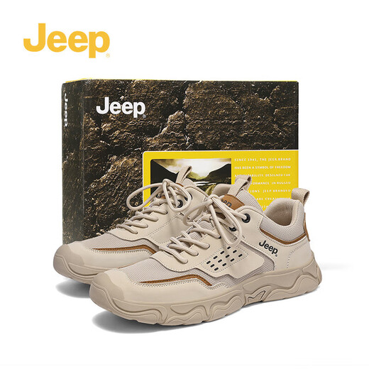 
Jeep Outdoor Men's Shoes Summer 2025 New Genuine Leather Non-Slip Casual Hiking Hiking Shoes Retro Trendy Workwear Shoes Sand Color 41 (Standard Sneaker Size)