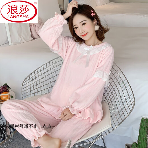 Langsha Coral Velvet Pajamas para mujeres en invierno Flannel Princess Style Women's Home Clothing Autumn and Winter 679# L