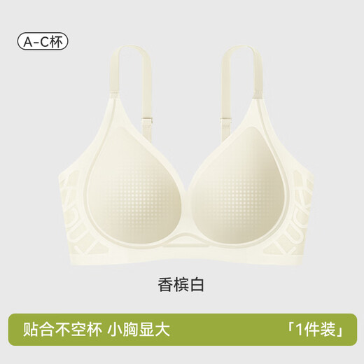 莫代尔内衣女凉感冰丝士夏季薄款固定杯无痕聚拢小胸透气美背文胸罩女生 香槟白 M 建议34/75ABC