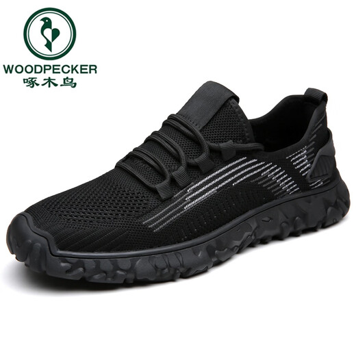
Woodpecker men's casual shoes 2025 new sports shoes autumn breathable running shoes flying mesh men's shoes hollow travel shoes gray 9195 mesh 43