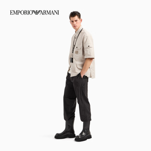 安普里奥·阿玛尼（Emporio Armani）2025春季新款男士廓形翻领短袖工装衬衫 U1098-杏仁色 S (：120-130斤)