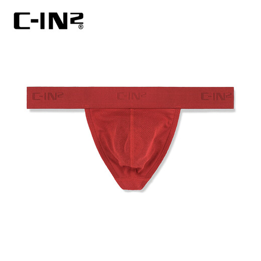 C-IN2 summer new men's thong small mesh breathable buttocks sexy U-convex low-waisted single thong 4602PB 607 Roco red - 1 pair M suitable for 2'4-2'5 waist (31-33 size)
