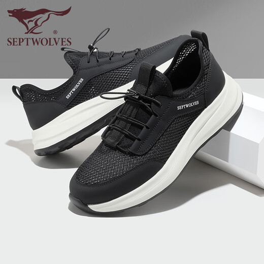 Siete lobos zapatos para hombres de hombres, zapatos casuales transpirables y a prueba de olores, zapatos para caminar para hombres, nuevos zapatos deportivos de cordón, suaves zapatos de suela negros 9922 42