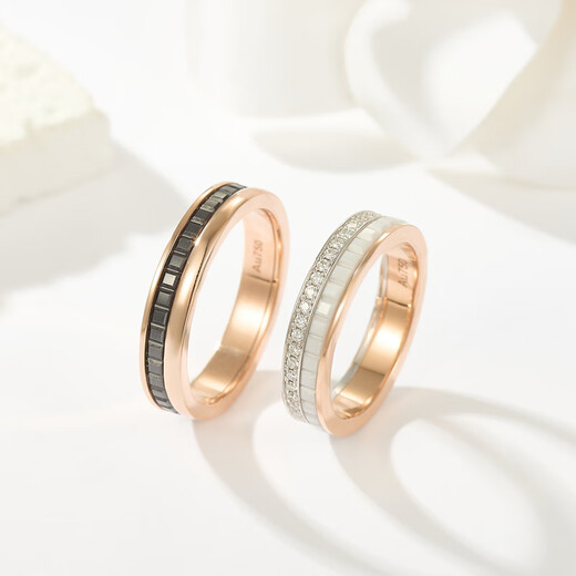 Chishe 18K rose gold nail pattern ceramic ring natural diamond women's ring two-color gold platinum couple ring Au750 18K rose gold black ceramic (light gold) women's size 10