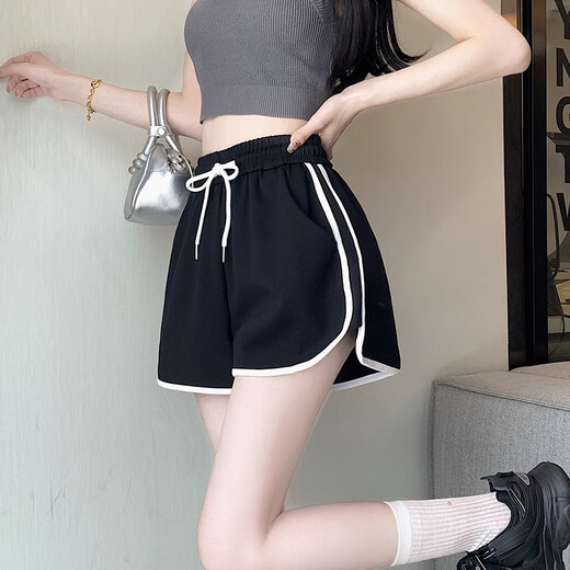 Miao Yijia Sports Shorts Women's Summer 2025 New Outerwear Black Casual Shorts Girls Big Pants High Waist Slim Versatile American Casual Simple Sports Shorts Gray One Size Recommended 120Jin Jin is equal to within 0.5kg