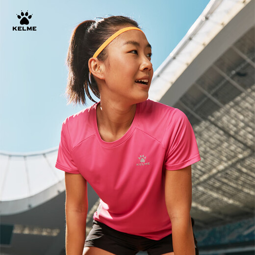 Kelme Karme kurzärärmig laufendes T-Shirt für Männer und Frauen 2025 Sommer runder Nacken atmungsaktives Sport Top Training Schnell trocknende Kleidung Achate Schwarz 9525TX1102 (MEN) M.
