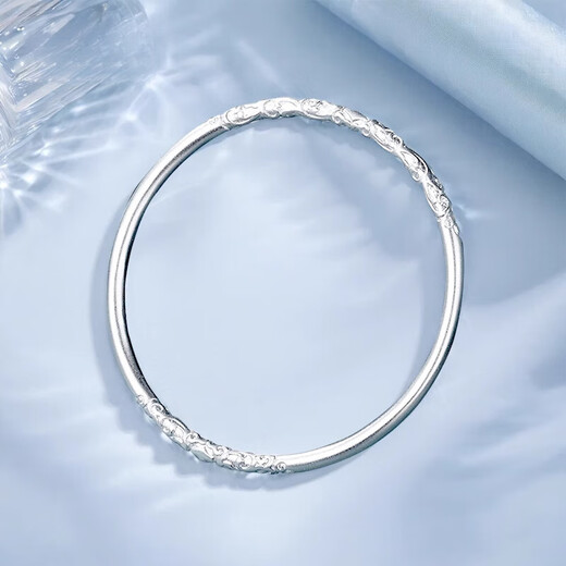 Fiber Bundle (QIANSHU) Chinese style PT950 platinum bracelet for women, ancient solid curly grass pattern platinum glossy bracelet, platinum, weight 22.0-22.2g, inner diameter 50mm