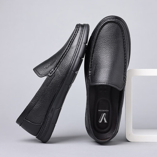 
YRC Yierkang Leather Shoes Men's 2025 Summer New Hollow Breathable Casual Shoes Men's Soft Sole Anti-Slip Bean Shoes 9925 Black Hollow 41