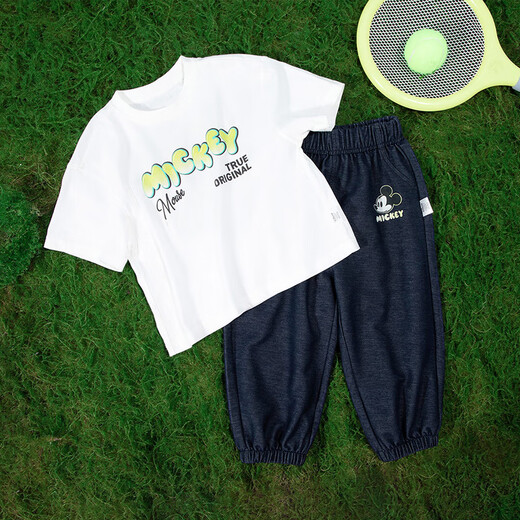 Disney Children's's Clothing Boys's Short à manches à manches Suit à la mode décontractée confortable et respirant Suit blanc blanc + bleu clair 140