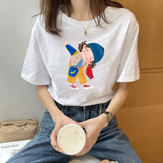 慧奴比白色宽松正肩竹节棉T恤女短袖2025夏季新款小个子半袖体恤上衣潮 6210白色 S 均码