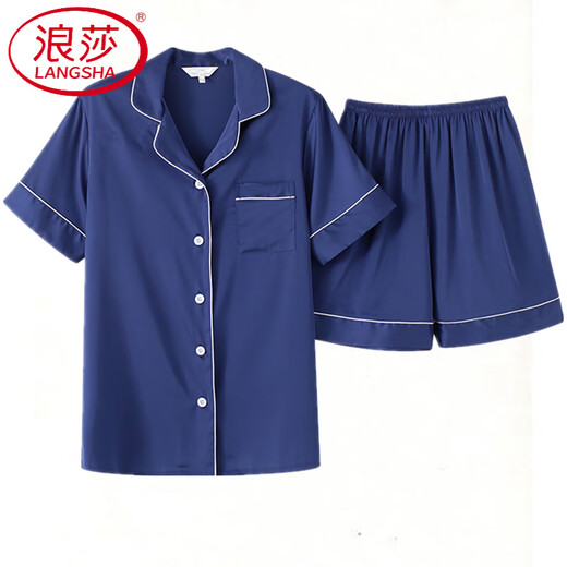 浪莎（LangSha）轻奢睡衣女士夏季冰感短袖短裤性感春秋薄款真丝绸开衫两件套装 3899豆沙 M （85-斤）