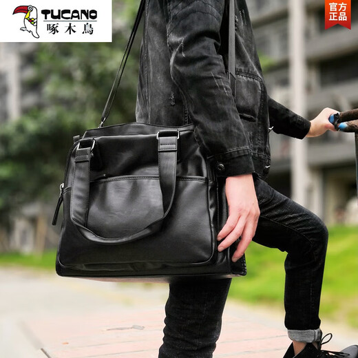 Woodpecker (Tucano) Cowide One-Shoulder Crossbody Body Business Casual Handtasche Computertasche 2025 Neue Männer echte Lederhandtasche Horizontaler schwarzer hoher Qualität