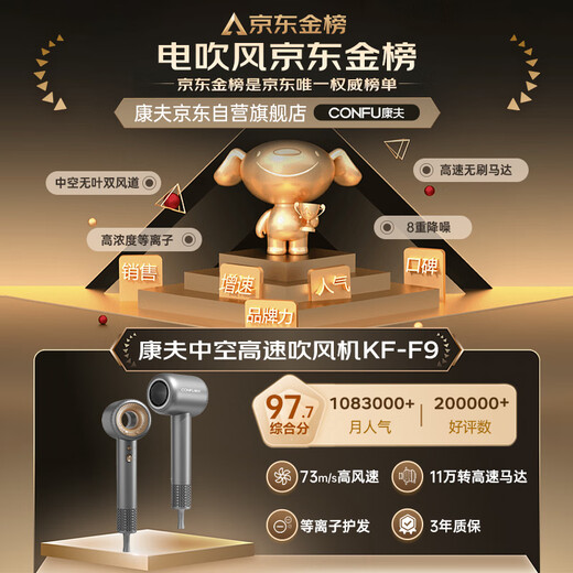 CONFU high-speed hair dryer hollow leafless hair dryer for girlfriend birthday gift household high-power high-wind plasma hair dryer F9 gray national subsidy