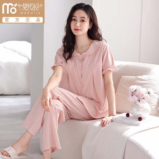 Modal hochwertiger reiner Baumwollbrustpolster-Pyjamas für Frauen im Sommer coole kurzärmelige Hosen können außen mit Anti-Concave Point-Kleidungsstück Z691 Weichpulver Brust Pad XL empfohlen 120-140jin [Jin gleich 0,5 kg