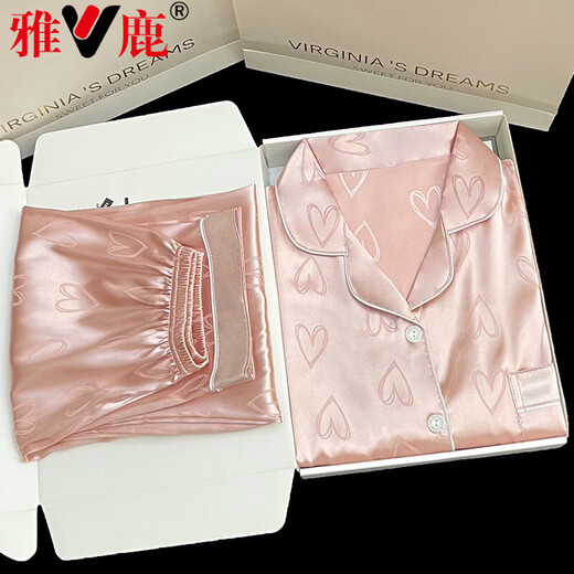 Yalu Bingsi Pajamas for women in summer love printing set thin sweet girl short-sleeved trousers ice silk home clothes feel-YFY-9906 [short-sleeved shorts] L [recommended 100-120 Jin [Jin equals 0.5 kg]]