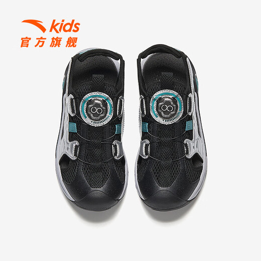 ANTA children's sandals, boys' shoes, 25-year-old summer hard-core toe-toe outdoor knob buckle student beach shoes, black/silver-1 34, inner length 21.5cm
